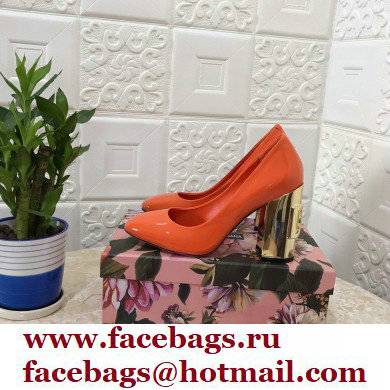 Dolce  &  Gabbana Heel 10.5cm Patent Leather Pumps Orange with DG Karol Heel 2021